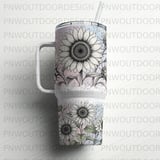 40oz Sunflower Tumbler Sublimation PNG, Distressed Watercolor Design, Tapered Seamless Digital Download, Pink Blue Floral Wrap, Car Coaster thumbnail 4