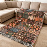 Global Boho Mosaic Velveteen Blanket, African Tribal Art Throw Pillow, Earthy Textured Woven Blanket, Unique Home Decor Gift thumbnail 5