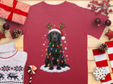 Black Labrador Retriever Christmas Dog Reindeer Antlers Santa Hat Holiday Lights Graphic Standard T-Shirts thumbnail 1