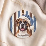 Boxer Dog Christmas Ornament 2026, Cute Boxer Mom Holiday Gift, Blue Santa Hat Dog Tree Decor, Vintage Striped Pet Keepsake Ornament thumbnail 5