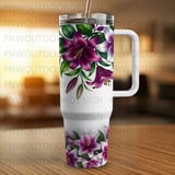 40oz Tumbler Sublimation PNG, Distressed Lilies Floral Wrap, Tapered Seamless Design, Mom Gift Digital Download, Add Name, Car Coasters Free thumbnail 3