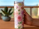 Dahlia Floral Tumbler Sublimation Design PNG | 20oz Skinny Tapered Seamless Watercolor Digital Download thumbnail 4