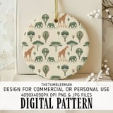 Digital Pattern, Giraffe Elephant Hot Air Balloon, Repeat Pattern, Surface Pattern Design, Fabric Design, Digital Bundle, Digital Paper Pack thumbnail 3