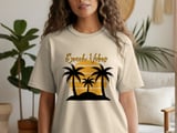Comfort Colors Beach Vibes T-Shirt, Tropical Vacation Palm Tree Sunset Tee with Faux Gold Print Text, Coastal Summer Beach Lover Gift Shirt thumbnail 9