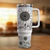 40oz Sunflower Tumbler Sublimation PNG, Distressed Watercolor Design, Tapered Seamless Digital Download, Pink Blue Floral Wrap, Car Coaster thumbnail 5