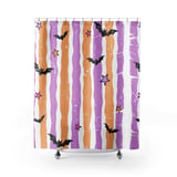Halloween Shower Curtain and Bath Mat, Spooky Bats and Stripes Bathroom Decor, Cute Pastel Goth Bathroom Set, Retro Whimsigoth Housewarming thumbnail 2