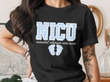 NICU Nurse T-Shirt: Neonatal Intensive Care, Blue Gingham Design, Baby Feet thumbnail 4