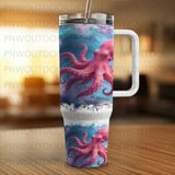 Pink Octopus Tumbler Wrap, 40oz Sublimation Design, Ocean Wave Seamless Tapered, Digital Download, Sea Animal thumbnail 4