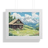Mountain Cabin Poster, Framed Poster, Alpine Landscape, Cottagecore Decor, Mountain View Art, Cozy Home Print, Nature Artwork, Wall Decor thumbnail 3