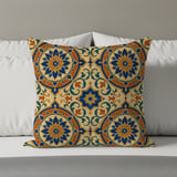 Moroccan Tile Pillow Cover, Blue Orange Bohemian Decorative Pillow Case, Mandala Pattern Accent Cushion Cover thumbnail 8