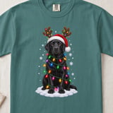 Black Labrador Retriever Christmas Dog Reindeer Antlers Santa Hat Holiday Lights Graphic Standard T-Shirts thumbnail 11