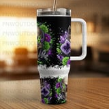 40oz Tumbler Sublimation PNG, Distressed Skull Crystal Floral, Amethyst Geode Seamless Tapered Design, Digital Download, Free Car Coasters thumbnail 4