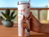 Horse Girl Tumbler Wrap, Seamless 20oz Skinny Tumbler Design, Butterfly and Heart Tumbler, Horse Lover Gift, Cute Floral Tumbler thumbnail 3