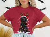 Black Labrador Retriever Christmas Dog Reindeer Antlers Santa Hat Holiday Lights Graphic Standard T-Shirts thumbnail 2