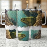40oz Tumbler Sublimation Wrap Digital Moray Eel Ocean Scene Distressed Seamless Tapered Design + Free Car Coasters PNG thumbnail 7