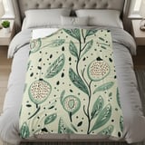 Blanket Pillow and Pillow Case: Botanical Green, Neutral Hues, Leaf and Fruit Pattern thumbnail 8