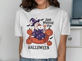 Goose Witch T-Shirt, Halloween Tee, Waiting For Halloween, Spooky Season Shirt, Goose Lover Gift, Cute Pumpkins T-Shirt, Bats and Stars thumbnail 4