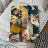Afro Girl Unicorn Blanket Pillow Case: Dreamy Floral Art, Magical Fantasy thumbnail 6