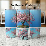 40oz Cherry Blossom Tumbler Wrap Design PNG | Full Wrap Sublimation Digital File for Spring Bloom Tumblers with Handle thumbnail 1