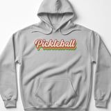 Pickleball Gildan Fleece Hoodie, Pickleball Vintage 70s Rainbow Layered Script, Warm Court Pullover thumbnail 2