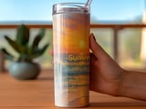 Beach Sunset 20oz Seamless Tumbler Wrap, Ocean Scene thumbnail 3