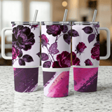Rose Tumbler Wrap, 40oz Tumbler Design, Floral Sublimation, Seamless Tumbler Wrap, Distressed Tapered Tumbler, Digital Download thumbnail 3