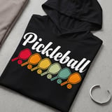 Pickleball Sport-Tek Performance Hood, Pickleball Colorful Vintage Paddle Row, Lightweight Hoodie thumbnail 7