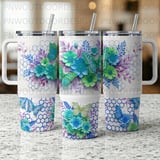 40oz Tumbler Sublimation PNG, Distressed Butterfly Flower Digital Design, Seamless Tapered Wrap, Honeycomb Floral Art, Free Car Coasters thumbnail 3