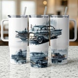 Classic Car Tumbler Wrap, 40oz Sublimation Design, Vintage Ride PNG, Pine Forest Mountains Digital thumbnail 5
