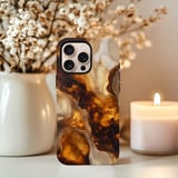 Amber Marble Tough Phone Case Liquid Agate Gold Swirl Cover Warm Earthy Aesthetic Case Glossy Resin Geode Print Luxury Phone Cover thumbnail 4