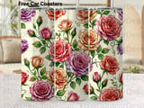 Vintage Rose Tumbler Wrap PNG | Floral Sublimation Design for 20oz Skinny Tumbler | Seamless Digital Download with Free Car Coaster PNGs thumbnail 1