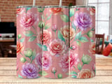 Peony Rose Watercolor Tumbler Wrap PNG, Floral 20oz Skinny Tumbler Sublimation Design, Digital Download Gift for Her, Seamless Floral thumbnail 8