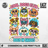 Cool Dogs Club T-Shirt Cartoon Puppies Wearing Sunglasses Colorful Canine Breeds Graphic Print thumbnail 1