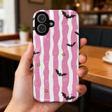 Distressed Pink Stripe Bat Phone Case | Spooky Cute Goth Kawaii Bat Pattern Tote Bag | Y2K Aesthetic Gift thumbnail 13