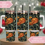 Marigold Tumbler Design, Digital Paper, Floral Background, Junk Journal Pages, Scrapbooking Paper, Printable Tumbler Png, Orange Flowers thumbnail 8