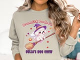 Broomstick Poodle Party Halloween Sweatshirt, Cute Dog Witch Graphic, Fall Festive Apparel, adult and kid size t-shirts thumbnail 3