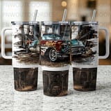 40oz Tumbler Sublimation Seamless Distressed Tapered Wrap | Classic Vintage Car Garage Design | Retro Hot Rod Mechanic Dad Gift Digital File thumbnail 7