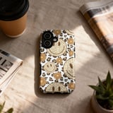 Cheetah Leopard Print Smiley Face Tote Bag & Phone Case - Retro Trendy Happy Face Daisy Flower Groovy Gift thumbnail 14