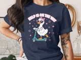 School Nurse T-Shirt: Goose Scooter Design, Stethoscope Stars, Help is on the Way thumbnail 3