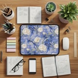 Blue Leopard White Peony Laptop Sleeve, Faux Lace Floral Tech Bag, Artistic Accessory Pouch, Romantic Gift For Her thumbnail 8