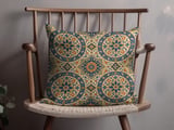 Boho Medallion Pillow Cover, Moroccan Floral Pillow Case, Global Eclectic Decorative Cushion, Ornate Blue Orange Gold Accent Pillow thumbnail 4