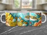 Vibrant Pufferfish Coral Reef Mug Wrap, Tropical Underwater Ocean Scene Gift, 11oz 15oz Sublimation Digital Download thumbnail 11