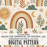 Digital Pattern, Boho Rainbow, Sun and Moon, Seamless Pattern, Digital Bundle, Nursery Pattern, Kids Design, Fabric Design, Digital Paper thumbnail 1
