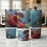 Clownfish Coral Reef 40oz Tumbler Sublimation Wrap Digital Design, Ocean Marine Life Seamless PNG File thumbnail 10