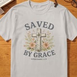 Saved by Grace Christian T-Shirt, Ephesians 2:8 Floral Cross Faith Tee, Inspirational Religious Scripture Women's Apparel Gift thumbnail 8