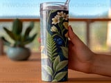 Dark Floral 20oz Tumbler Sublimation PNG, Seamless Botanical Wrap, Blueberry Lily Digital Download & Car Coaster PNG thumbnail 4
