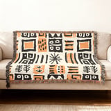 Abstract Mudcloth Pattern Velveteen Blanket, Boho African Design Throw Pillow, Geometric Black Yellow White Woven Blanket, Eclectic Home thumbnail 12