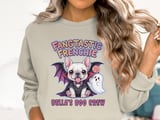 Fangtastic Frenchie Halloween Sweatshirt, Cute French Bulldog in Costume, Spooky Ghost and Lollipop Design, adult and kid size t-shirts thumbnail 2