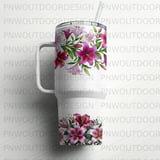 40oz Tumbler Sublimation PNG, Distressed Lily Floral Design, Add Custom Name, Seamless Tapered Wrap, Digital Download, Car Coaster Freebies thumbnail 6