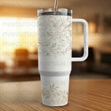 Luxury Bridal Design 40oz Tumbler Wrap Sublimation Design, Seamless Distressed Tapered Digital, Gold Floral Vine , Free Car Coasters PNG thumbnail 3